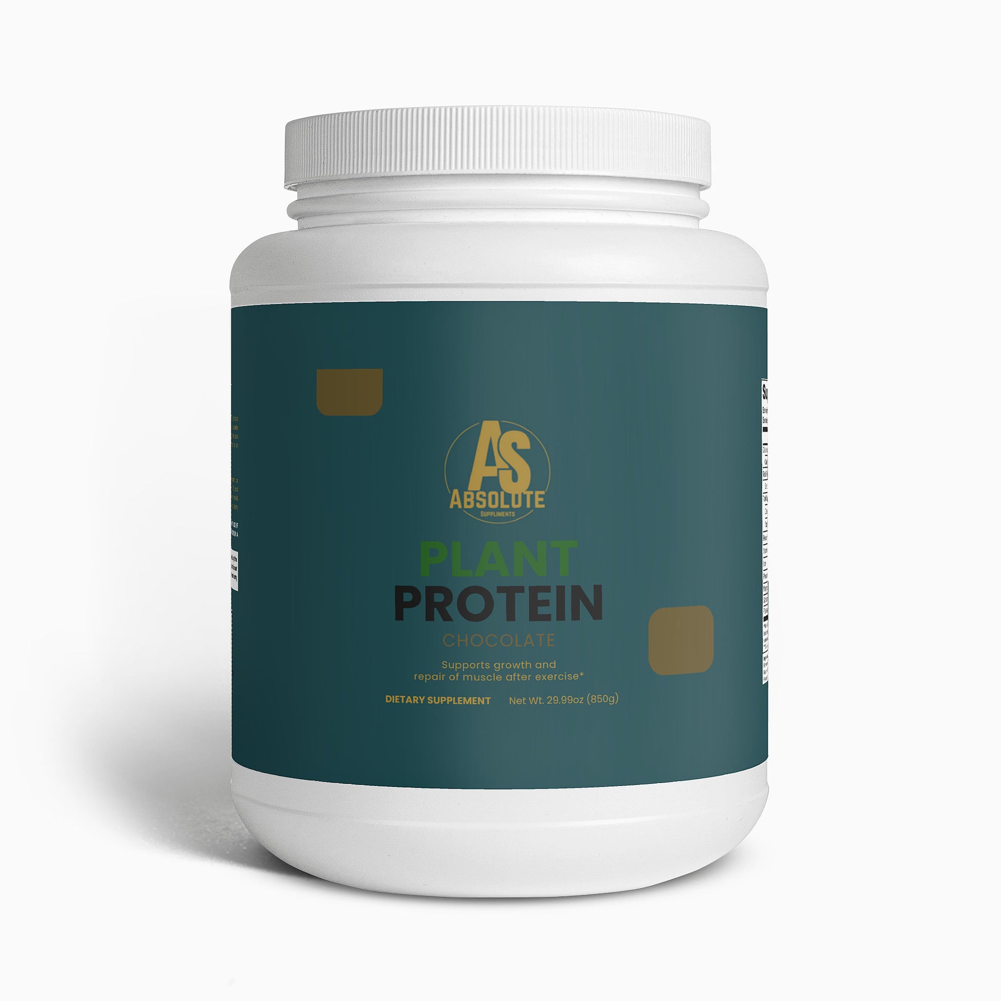 Container of Absolute Science Plant Protein on a white background. Supplement. Energy. Tennis. Football. Running. Triathlon. Athlete