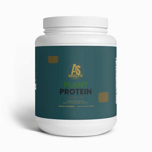 Container of Absolute Science Plant Protein on a white background. Supplement. Energy. Tennis. Football. Running. Triathlon. Athlete